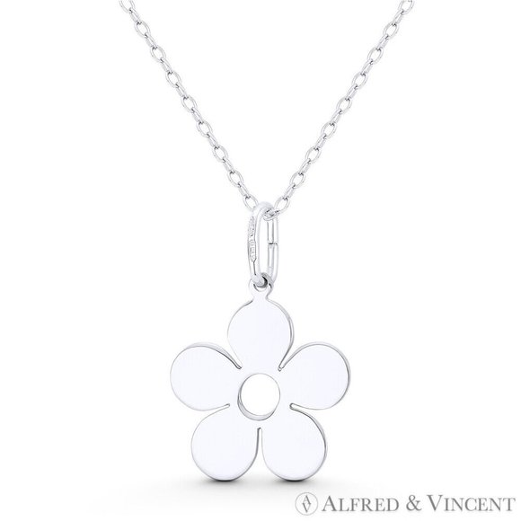 5-Petal Daisy Flower Charm Pendant in .925 Sterling Silver w/ Rhodium - Picture 1 of 1